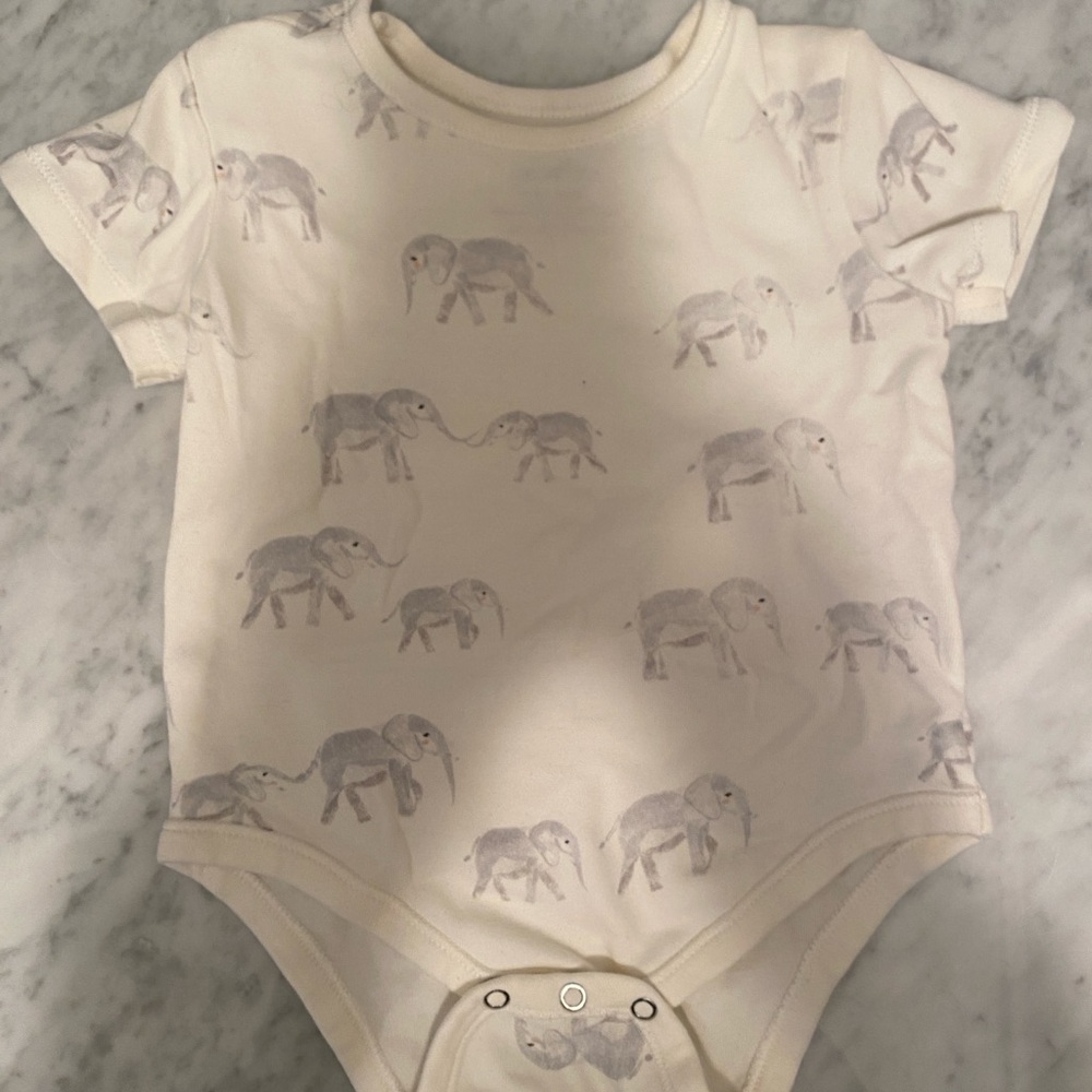 Pehr Elephant Print Cream Baby Onesie 6-12 Months